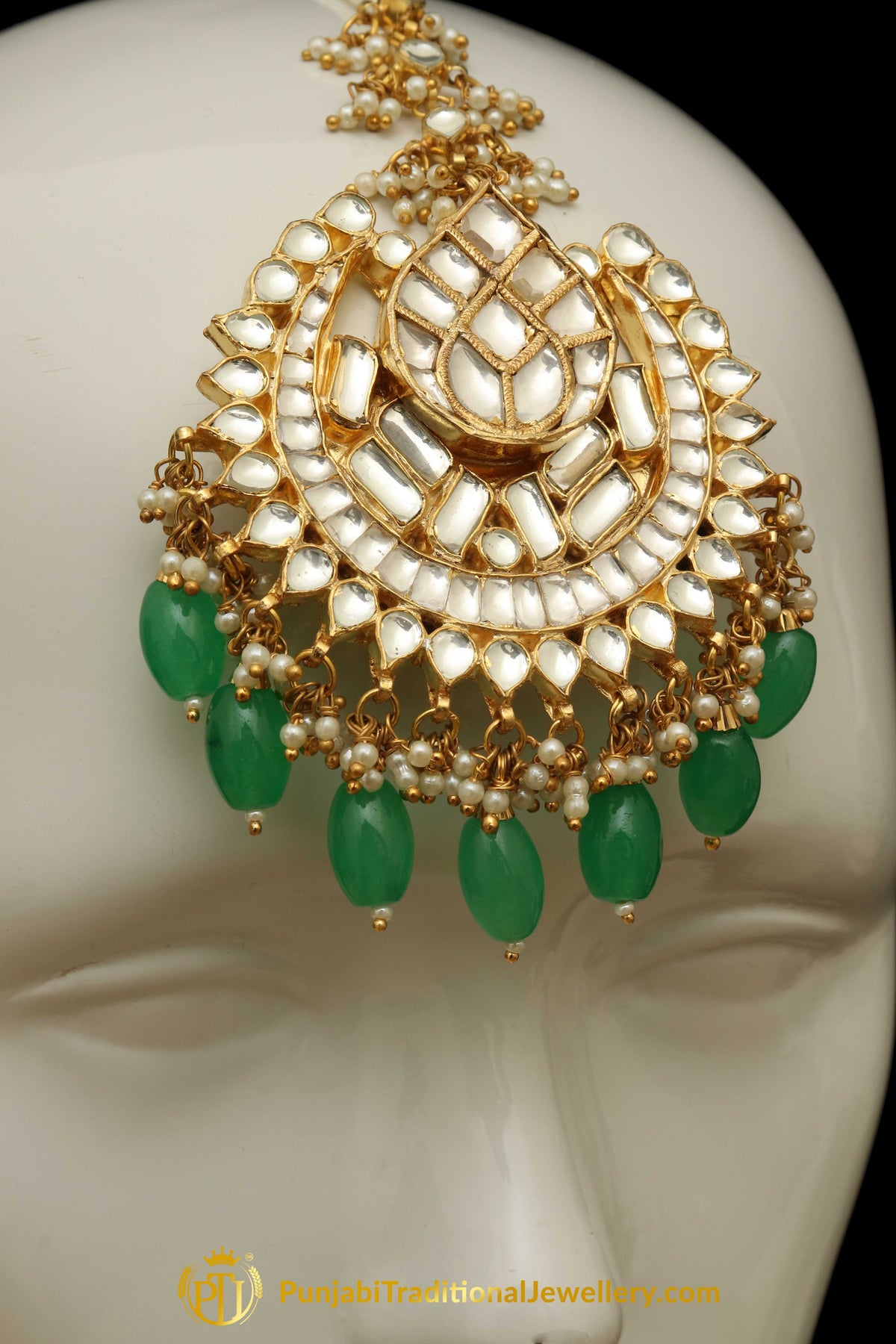 Emerald Kundan Earring Tikka Set | Punjabi Traditional Jewellery Exclusive