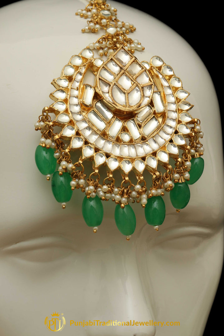 Emerald Kundan Earring Tikka Set | Punjabi Traditional Jewellery Exclusive