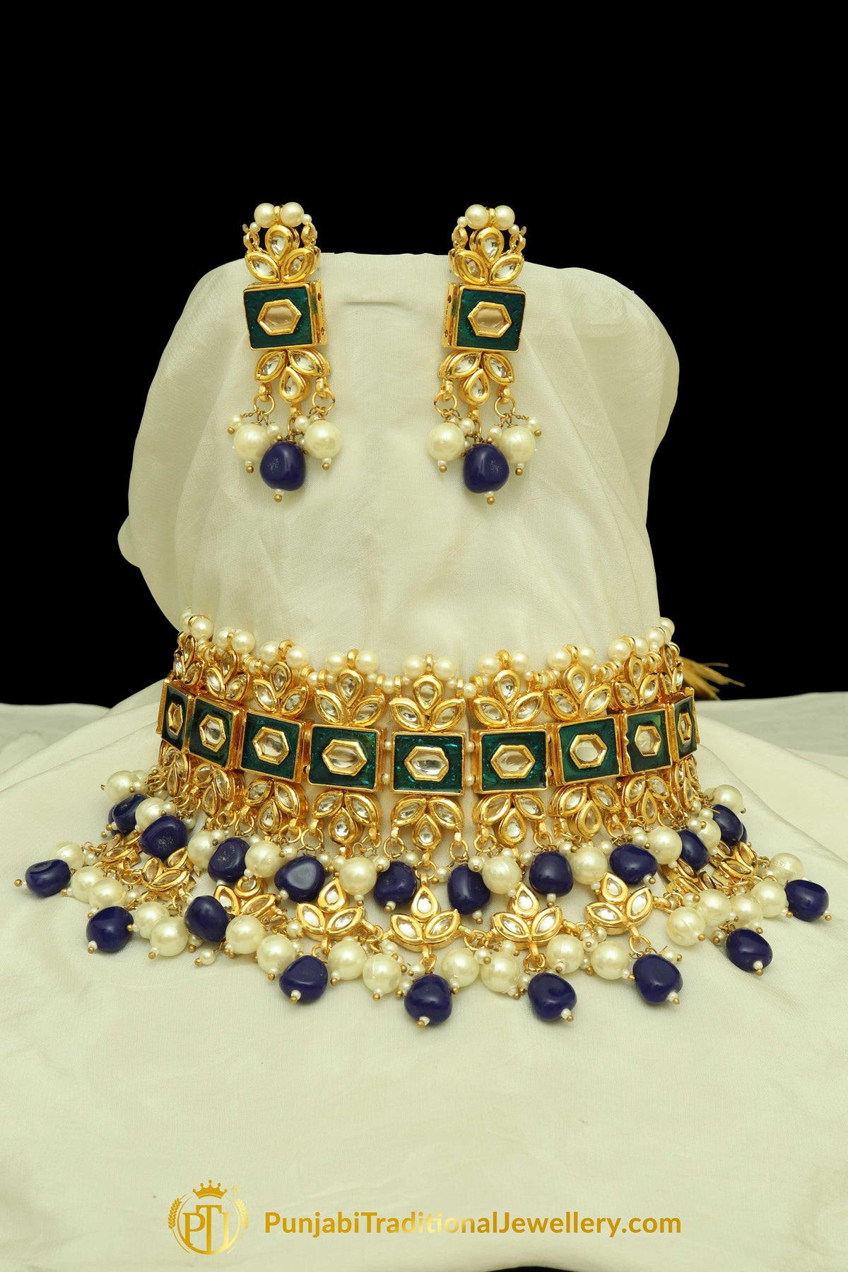 Meena Kundan Pearl Choker Necklace Set By Punjabi Traditional Jewellery