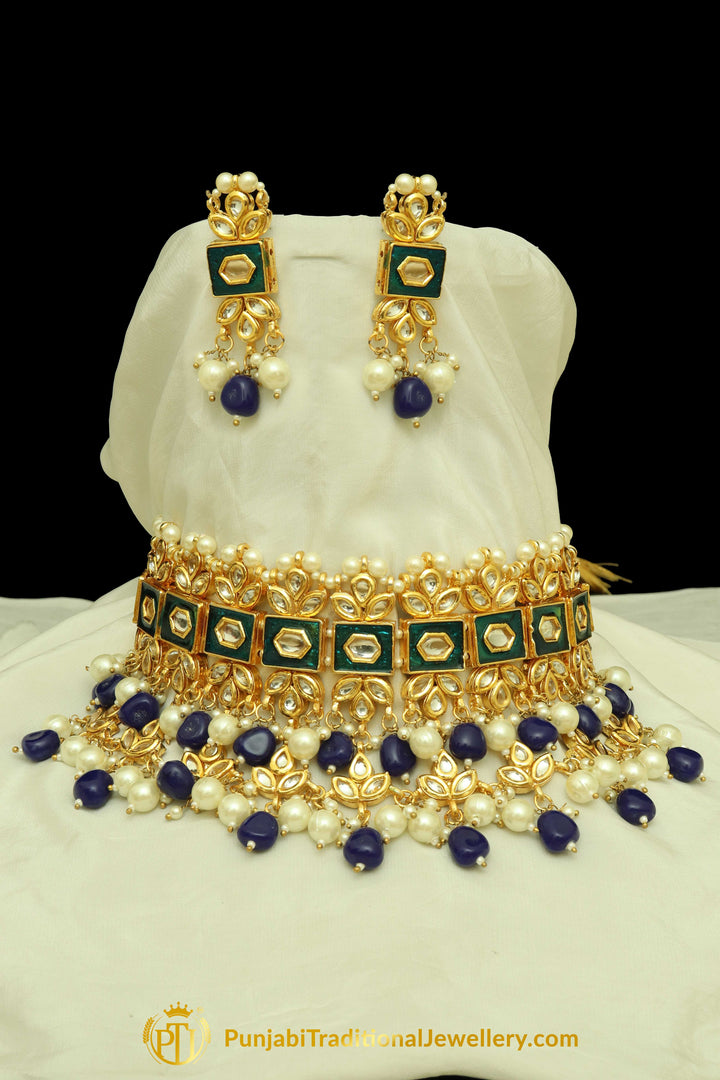 Meena Kundan Pearl Choker Necklace Set By Punjabi Traditional Jewellery