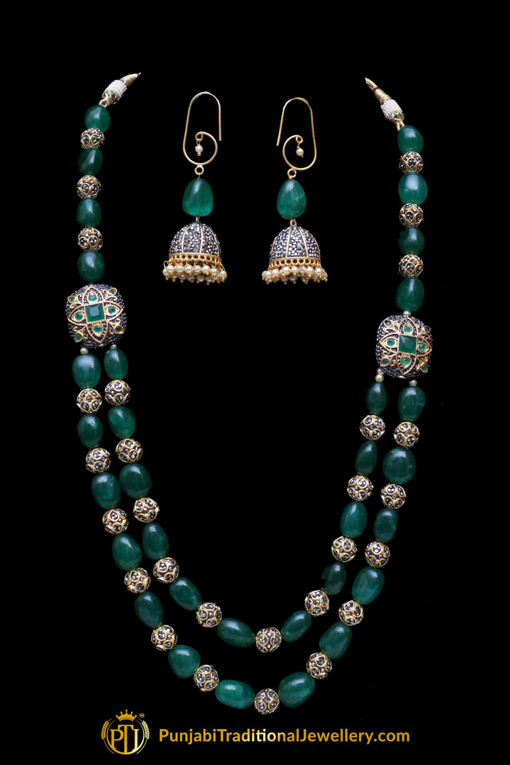 Green Mala Necklace Set By Punjabi Traditional Jewellery