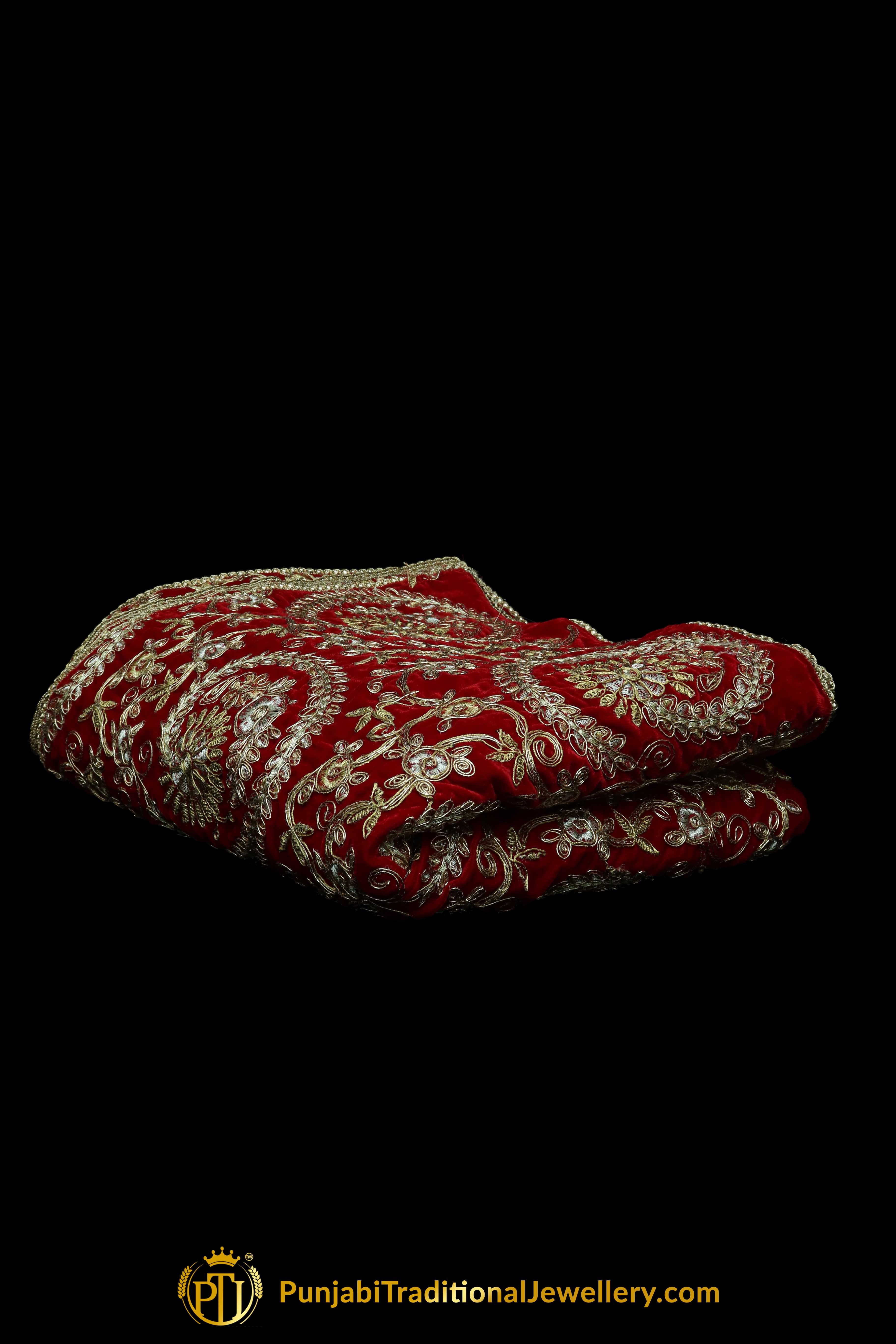 Red Color Pure Phulkari Dupatta By Punjabi Traditional Jewellery