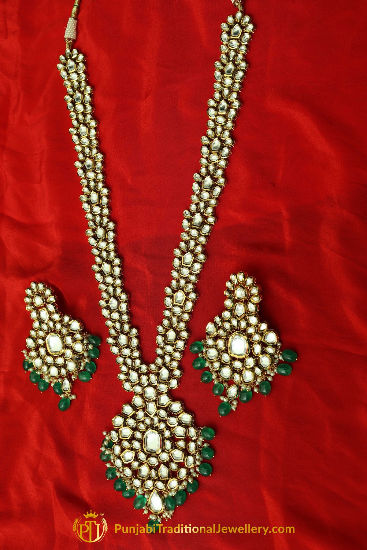 Green Kundan Necklace Set By Punjabi Taditional Jewellery