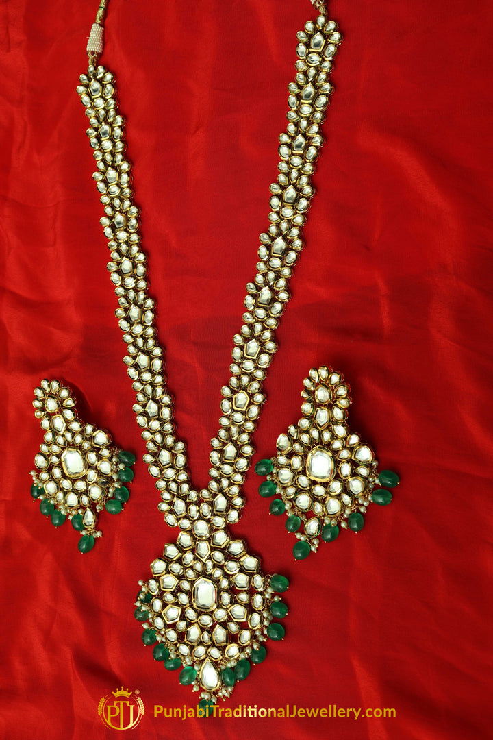 Green Kundan Necklace Set By Punjabi Taditional Jewellery