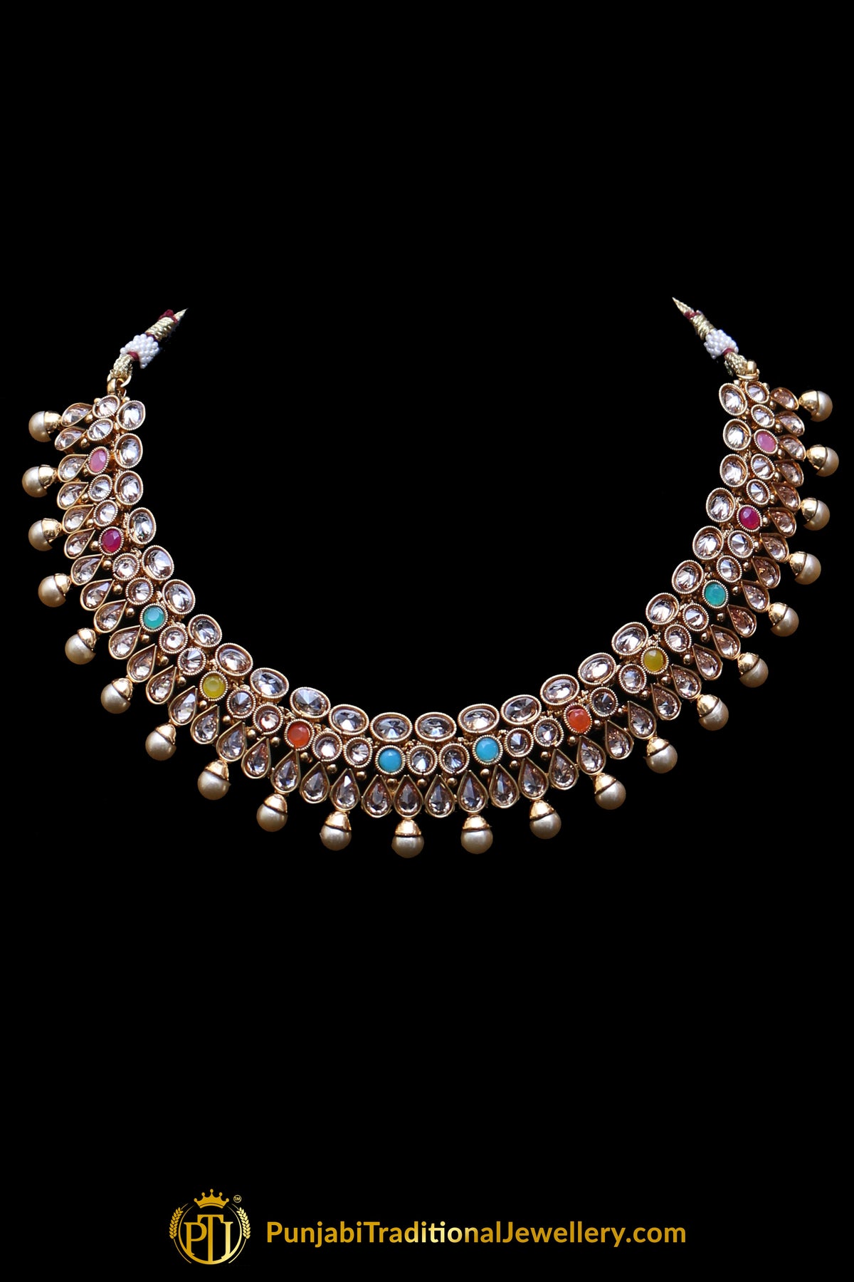 Multi Polki Pearl Necklace Set By Punjabi Taditional Jewellery