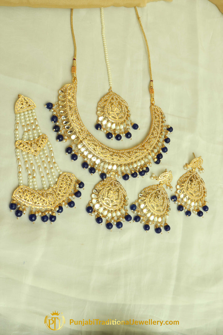 Blue Jadau & Kundan Necklace Set By Punjabi Traditional Jewellery