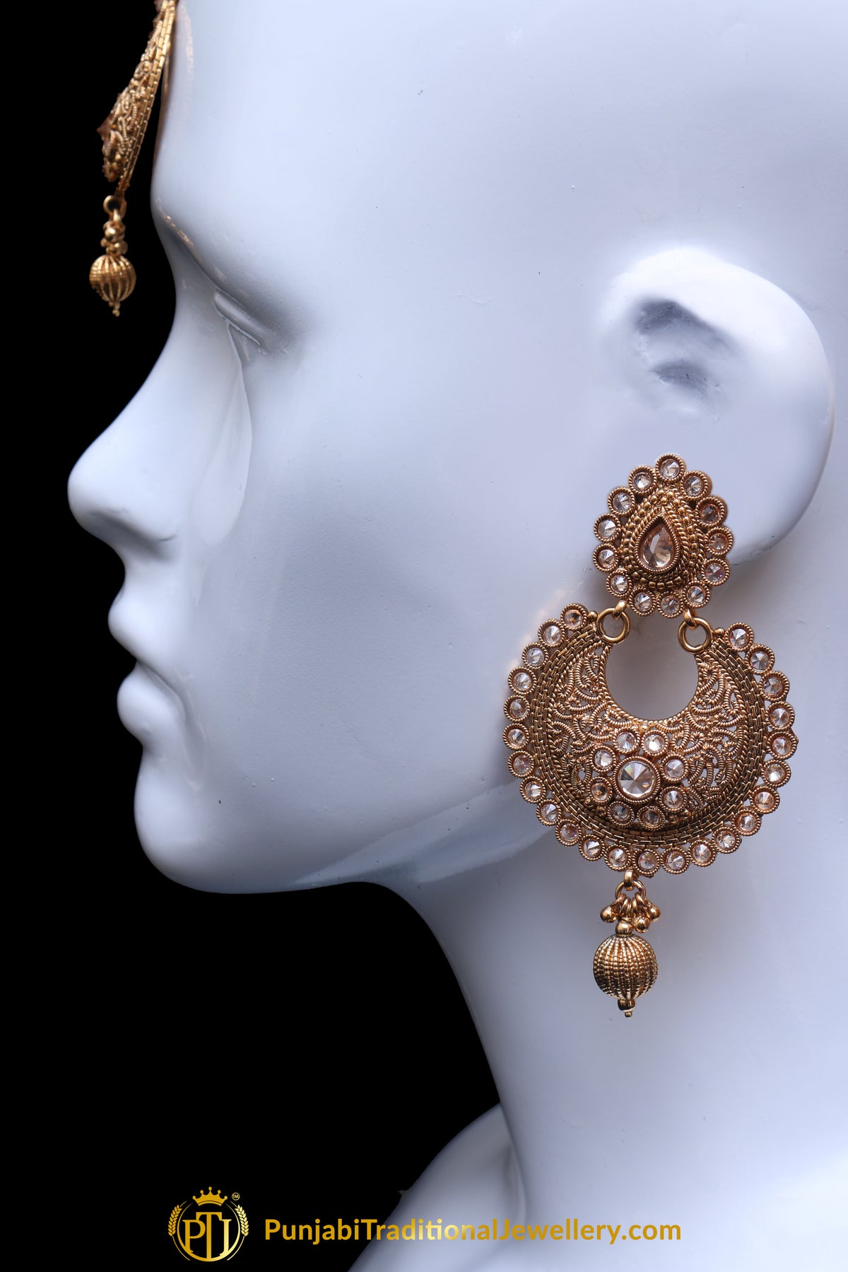 Antique Gold Polki Earring Tikka Set By Punjabi Traditional Jewellery