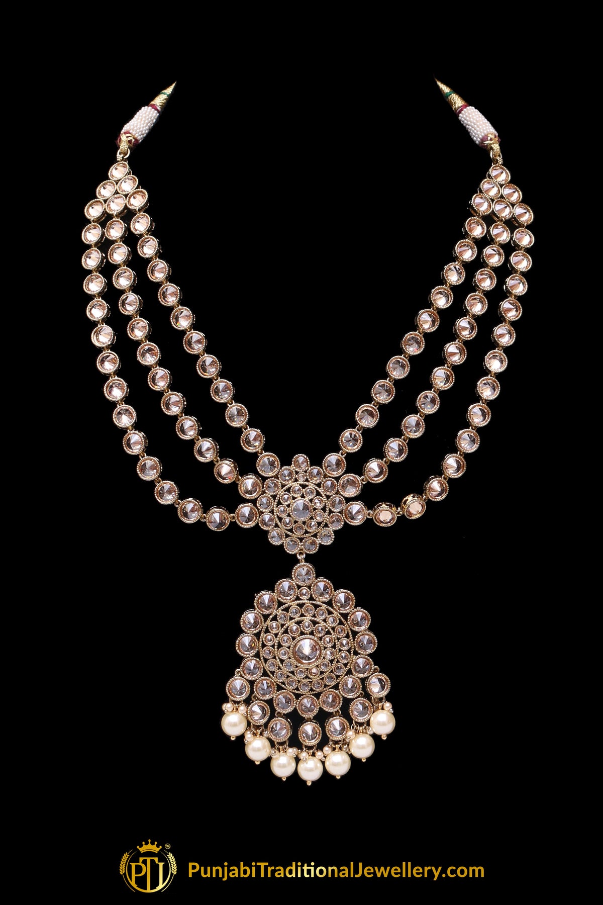 Pearl Champagne Stone Necklace Set By Punjabi Traditional Jewellery