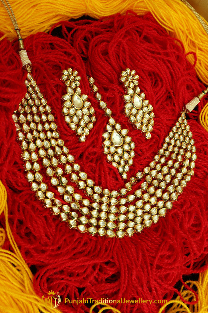 White Kundan Necklace Set By Punjabi Traditional Jewellery