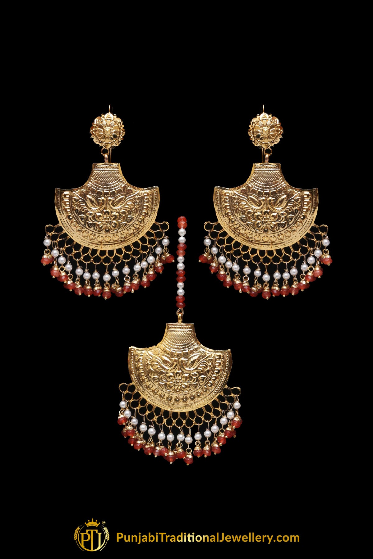 Aamira Gold Plated Orange Earring Tikka Set By Punjabi Traditional Jewellery