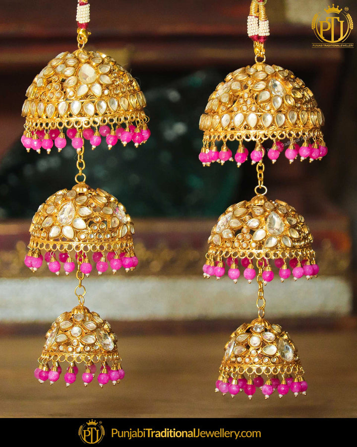 Gold Finished Pink Pearl Kundan Bridal Kalira | Punjabi Traditional Jewellery Exclusive