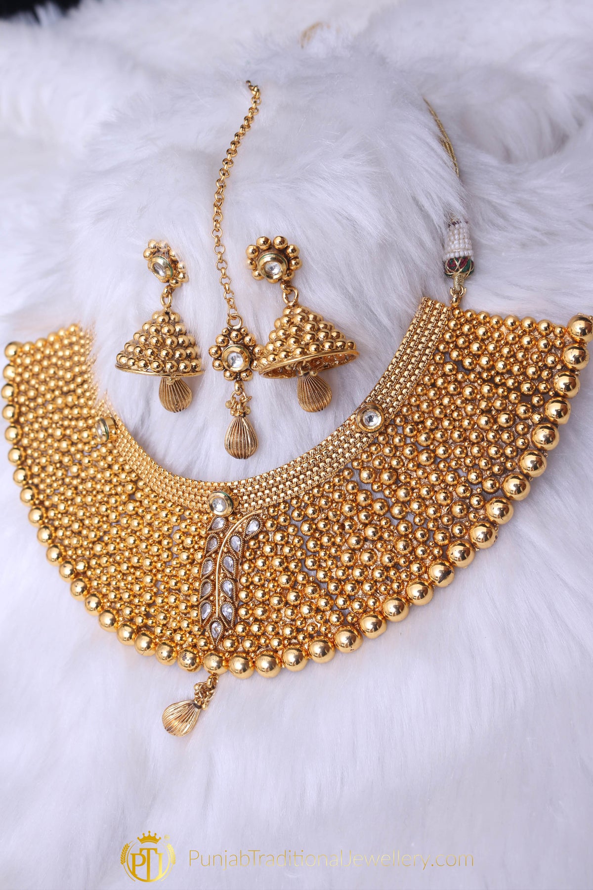 Gold Plated Polki Choker Necklace Set By Punjabi Traditional Jewellery