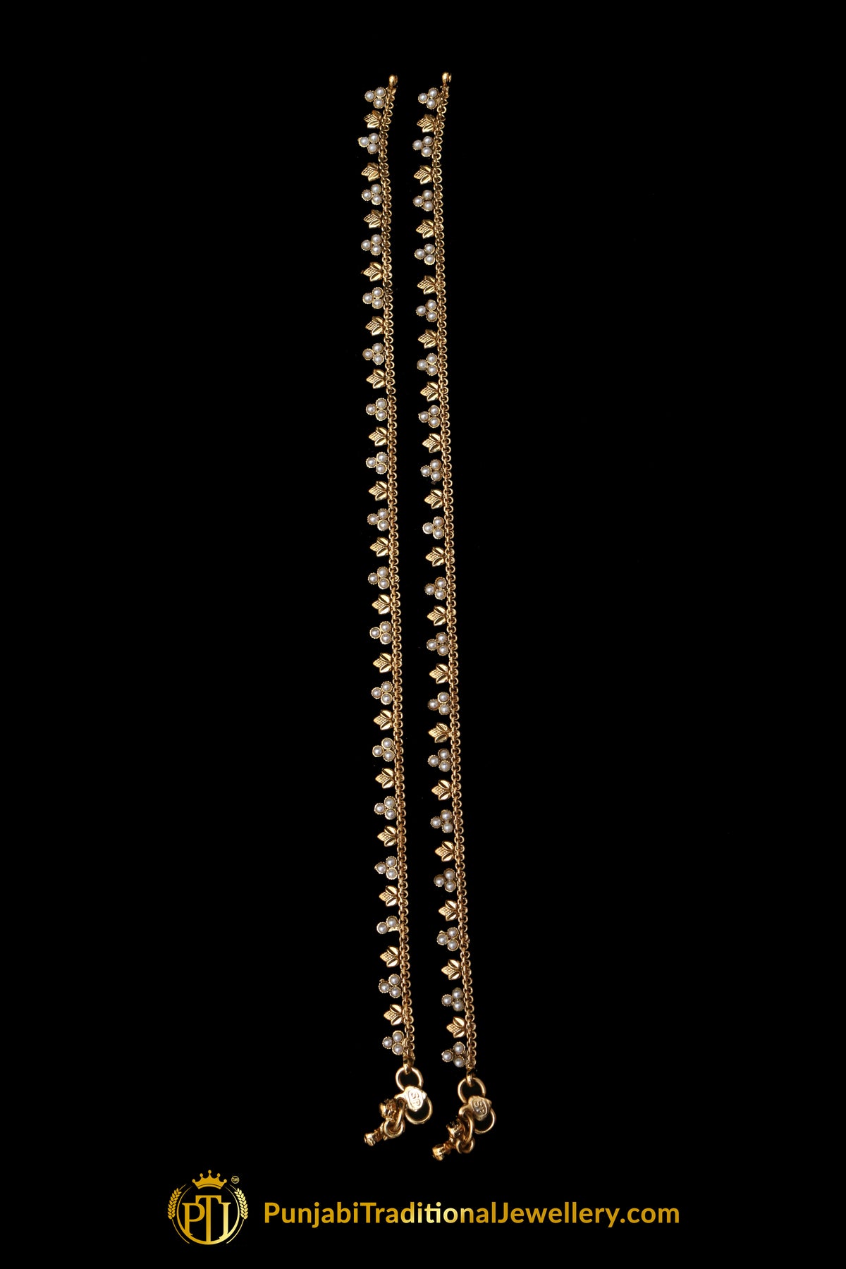 Gold Plated With Pearl Payal By Punjabi Traditional Jewellery