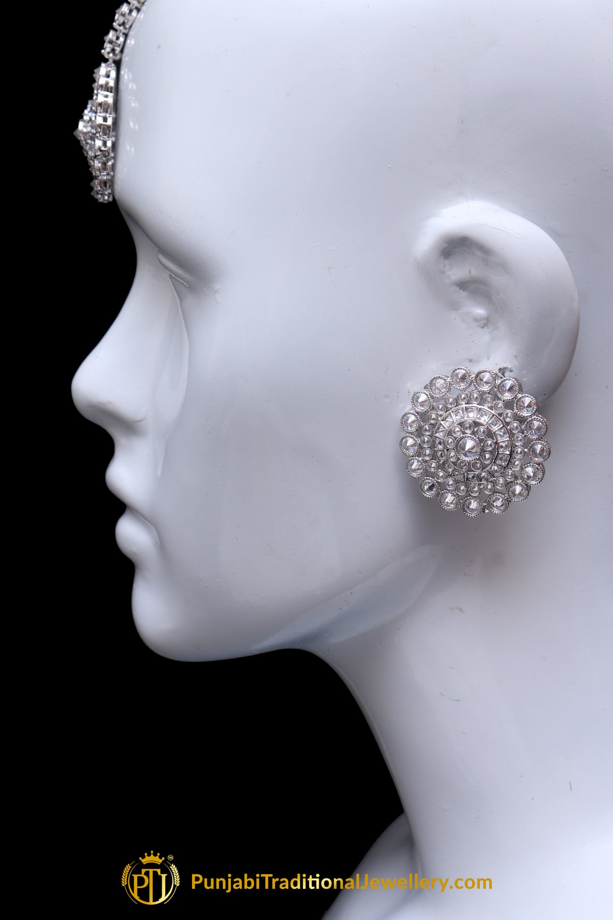 Silver Kundan Pearl Earring Tikka Set By Punjabi Traditional Jewellery