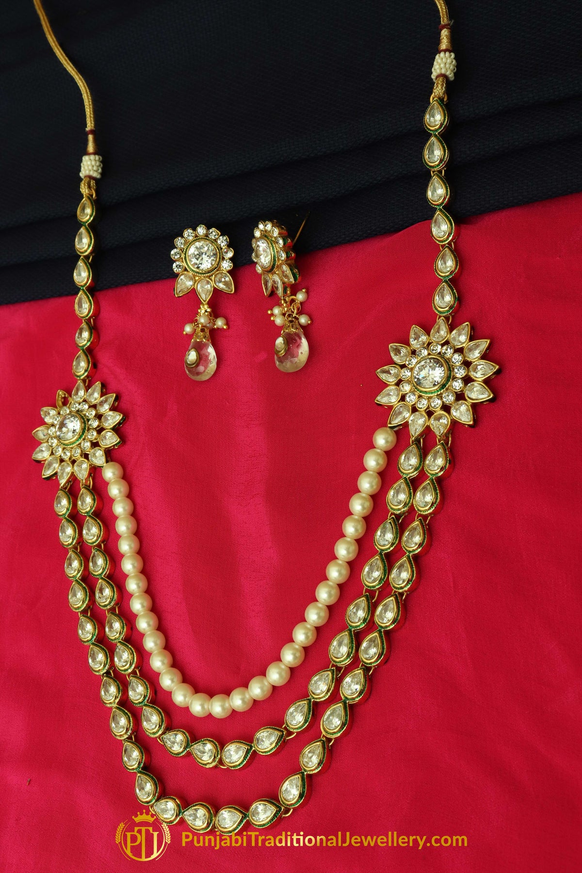 Polki Pearl Necklace Set By Punjabi Traditional Jewellery