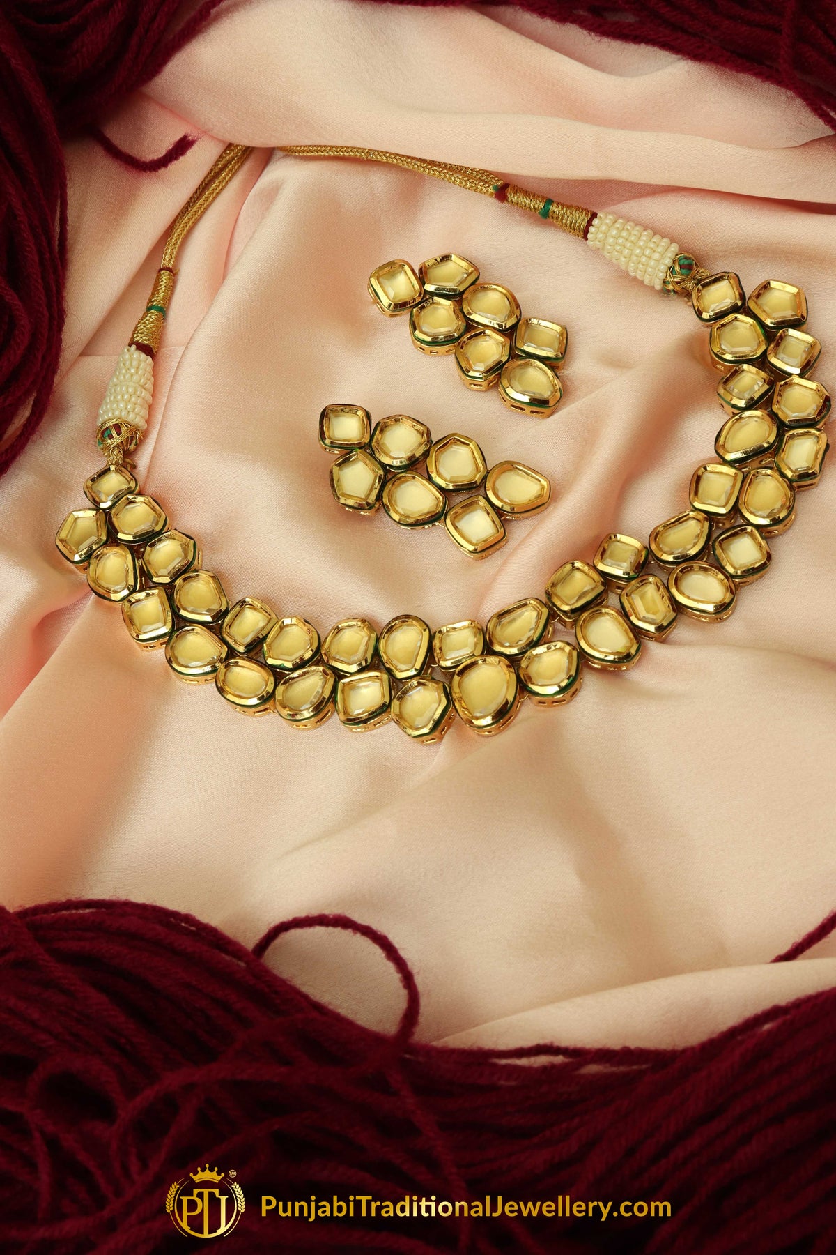 Gold Kundan Necklace Set By Punjabi Traditional Jewellery