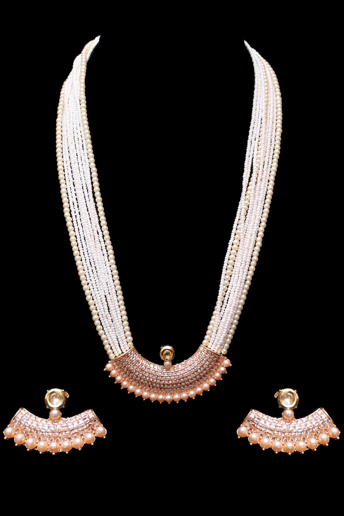 Pearl Champagne Stone Necklace Set By Punjabi Taditional Jewellery