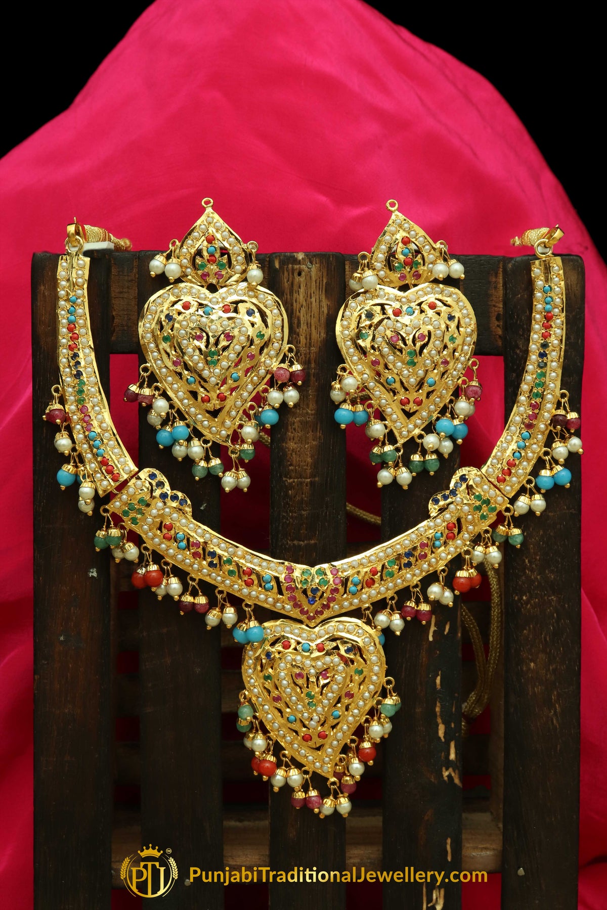 Multi Jadau Necklace Set By Punjabi Traditional Jewellery