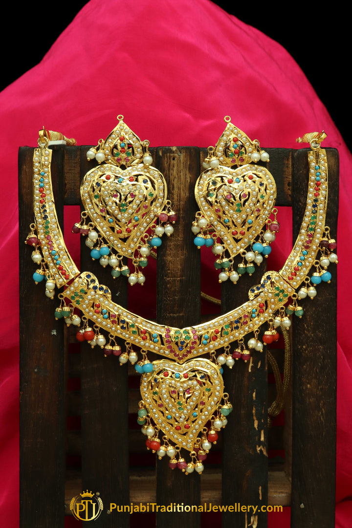 Multi Jadau Necklace Set By Punjabi Traditional Jewellery