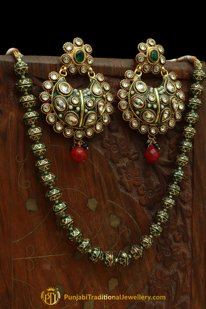 Red & Green Jodha Mala Necklace Set By Punjabi Traditional Jewellery