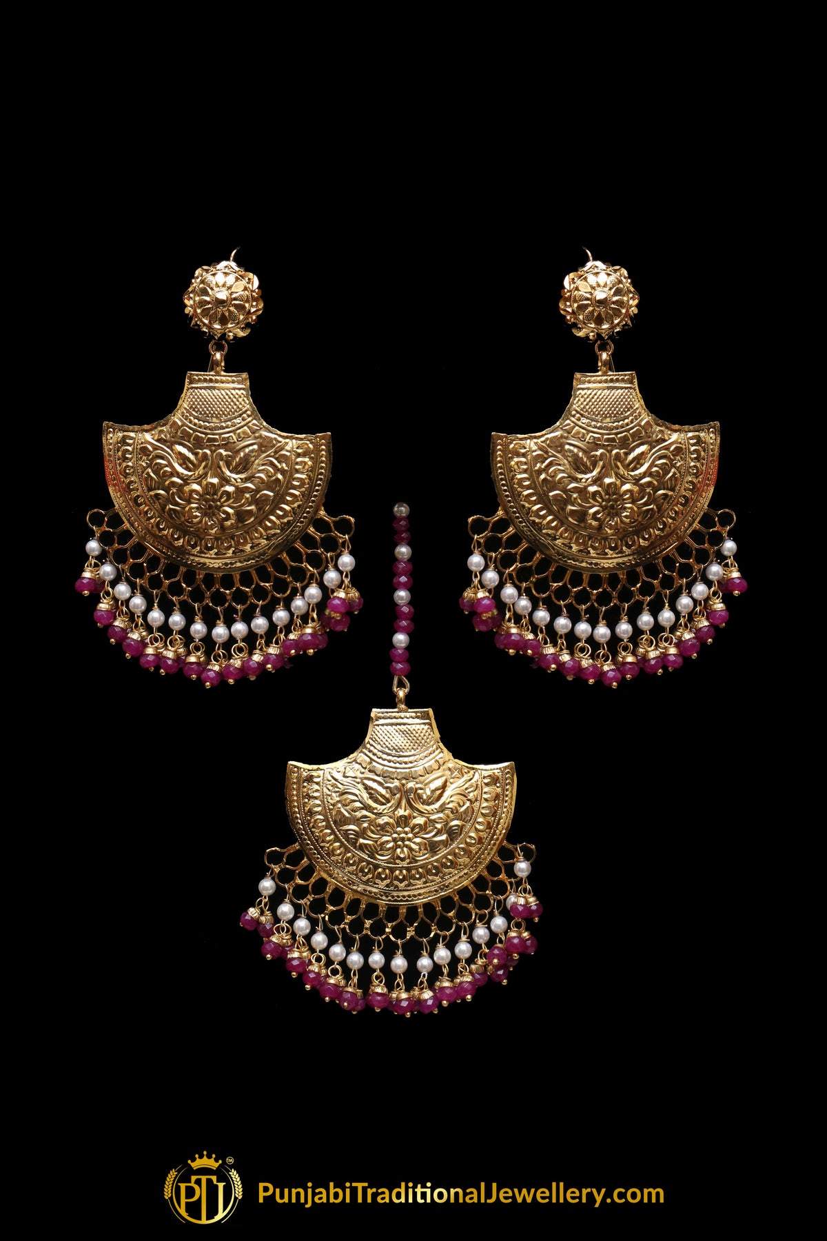Rubby Patra Earring Tikka Set By Punjabi Traditional Jewellery