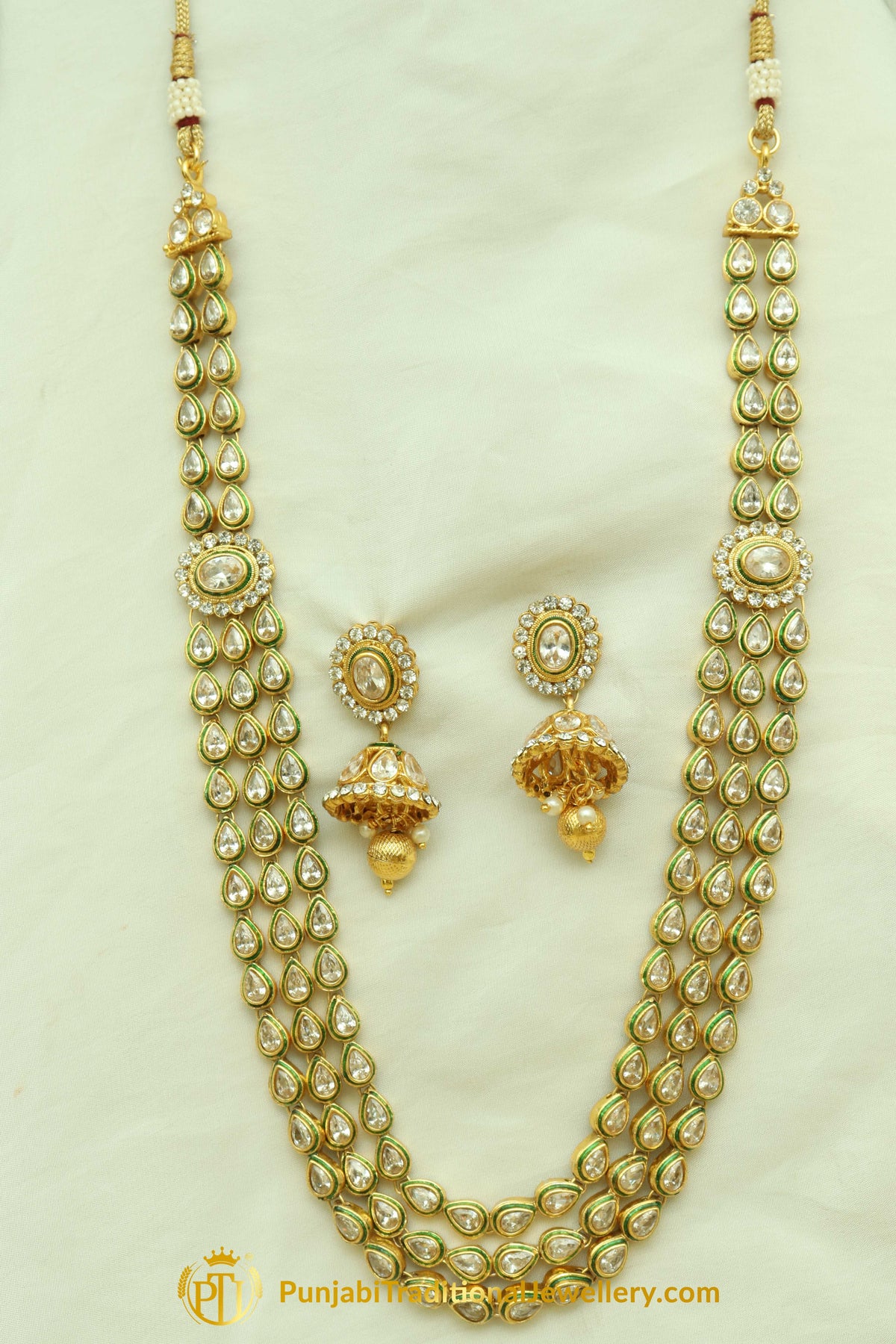 Silver Polki Necklace Set By Punjabi Traditional Jewellery