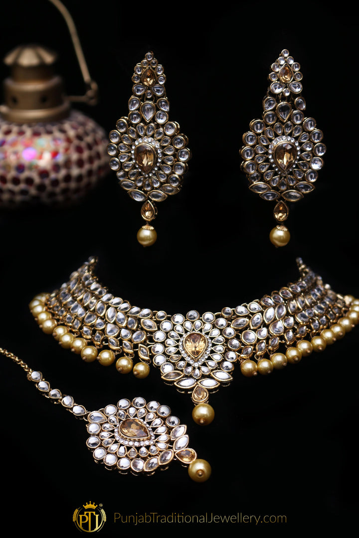 Pearl Kundan Choker Necklace Set By Punjabi Traditional Jewellery