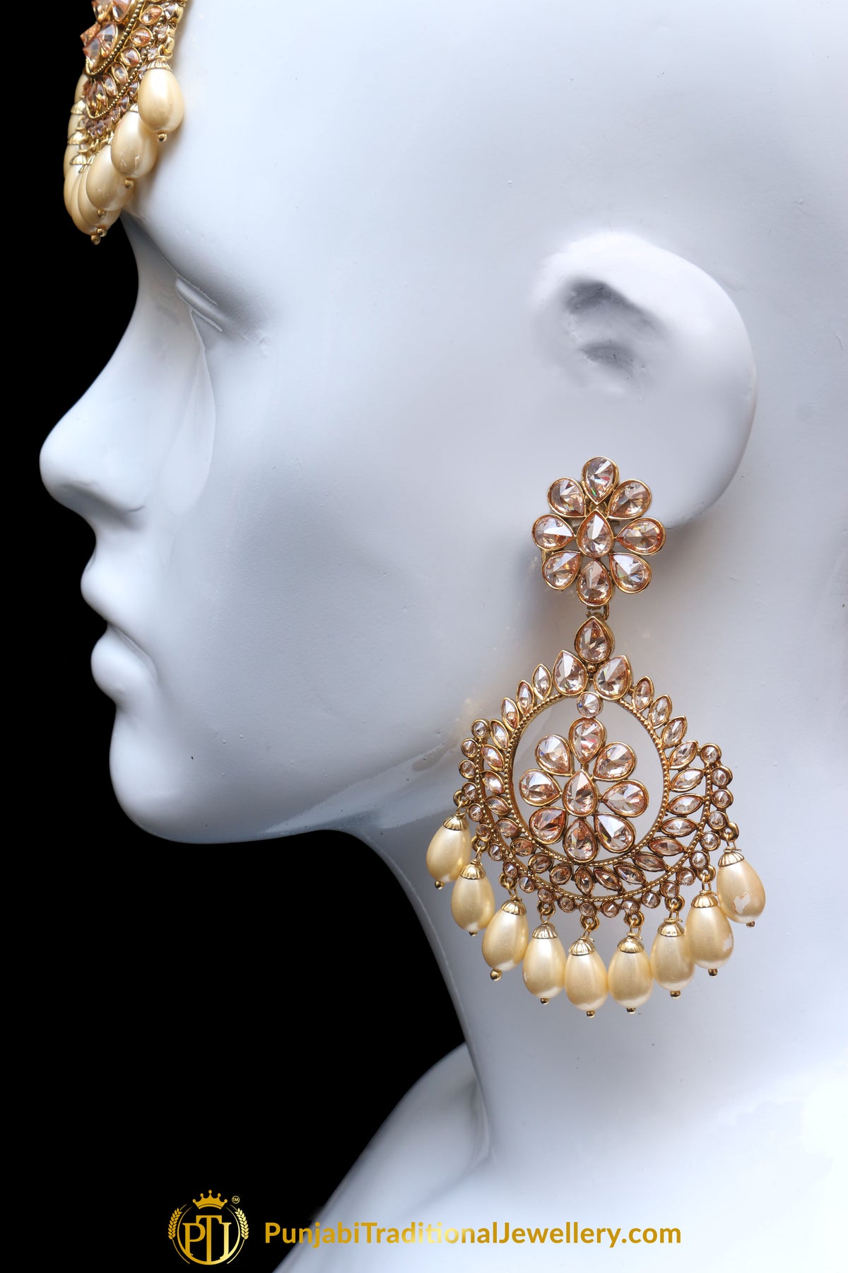 Champagne Stone Earring Tikka Set By Punjabi Traditional Jewellery