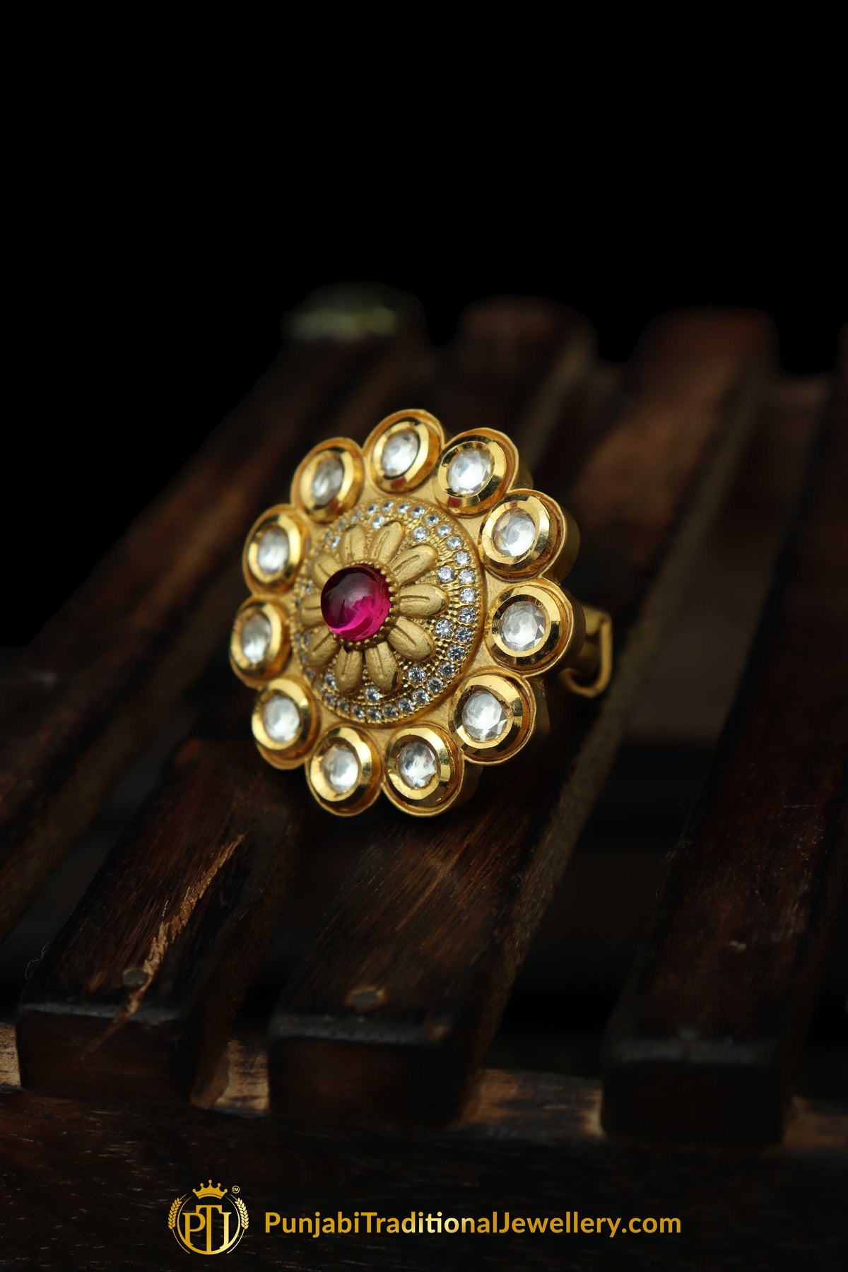 Matt Gold Polki Ring By Punjabi Traditional Jewellery