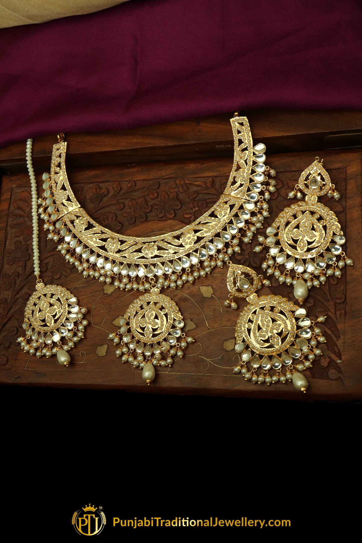 Kundan & Pearl Jadau Necklace Set By Punjabi Traditional Jewellery