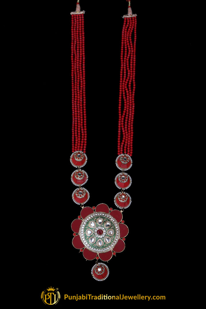 Red Kundan Meena Necklace Set By Punjabi Traditional Jewellery