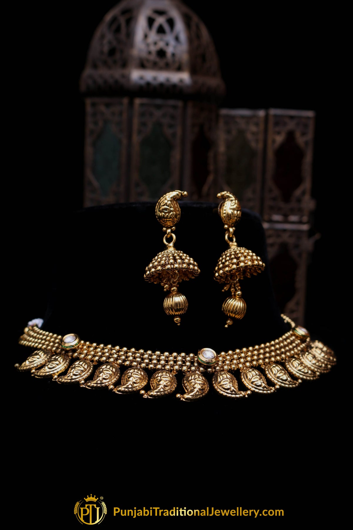 Antique Gold Necklace Set By Punjabi Traditional Jewellery