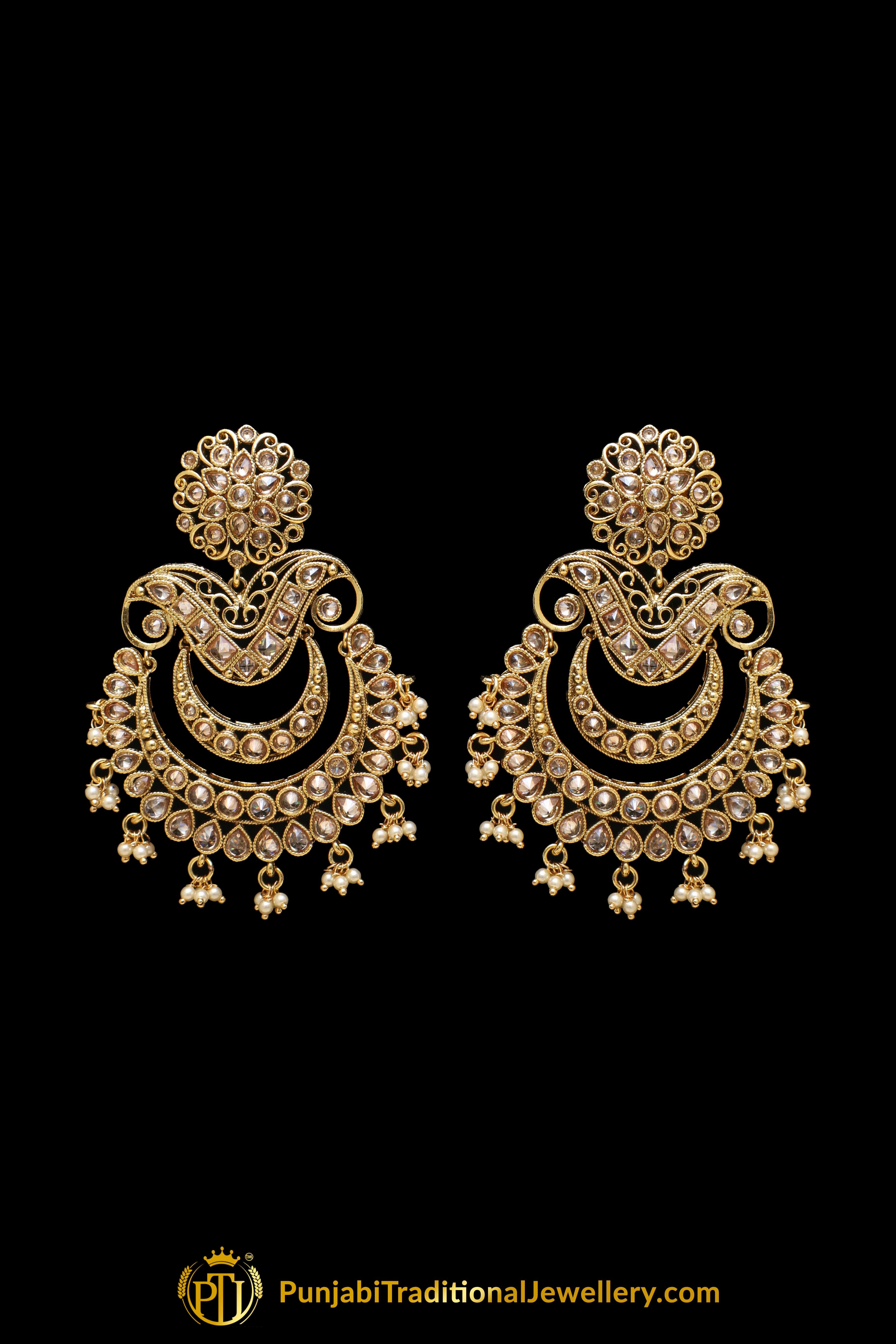 Polki Champagne Stone Earrings By Punjabi Traditional Jewellery