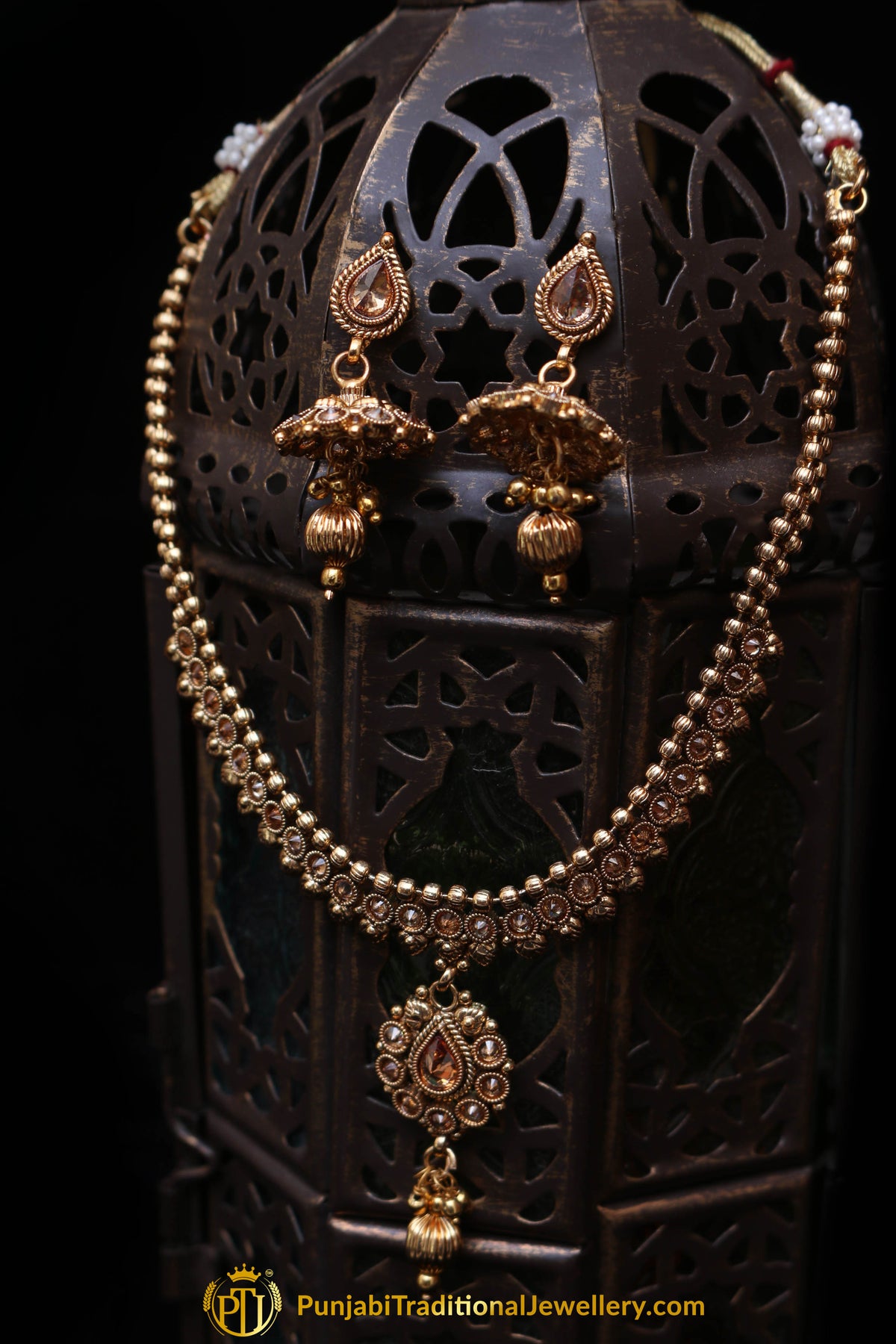 Antique Gold Polki Necklace Set By Punjabi Traditional Jewellery