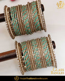 Sea Green Kundan (For Both Hands) Glass Bangles Set | Punjabi Traditional Jewellery Exclusive
