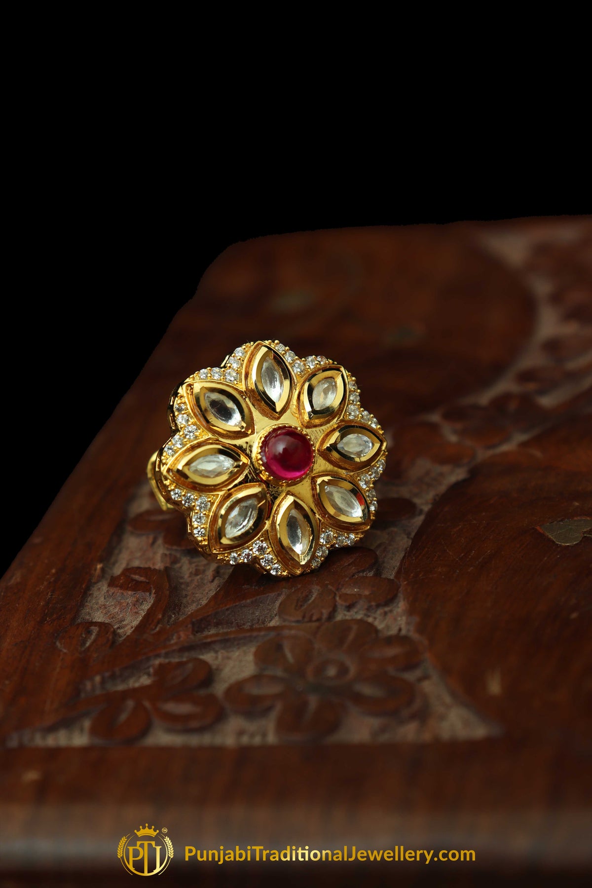 Matt Gold Polki Ring By Punjabi Traditional Jewellery