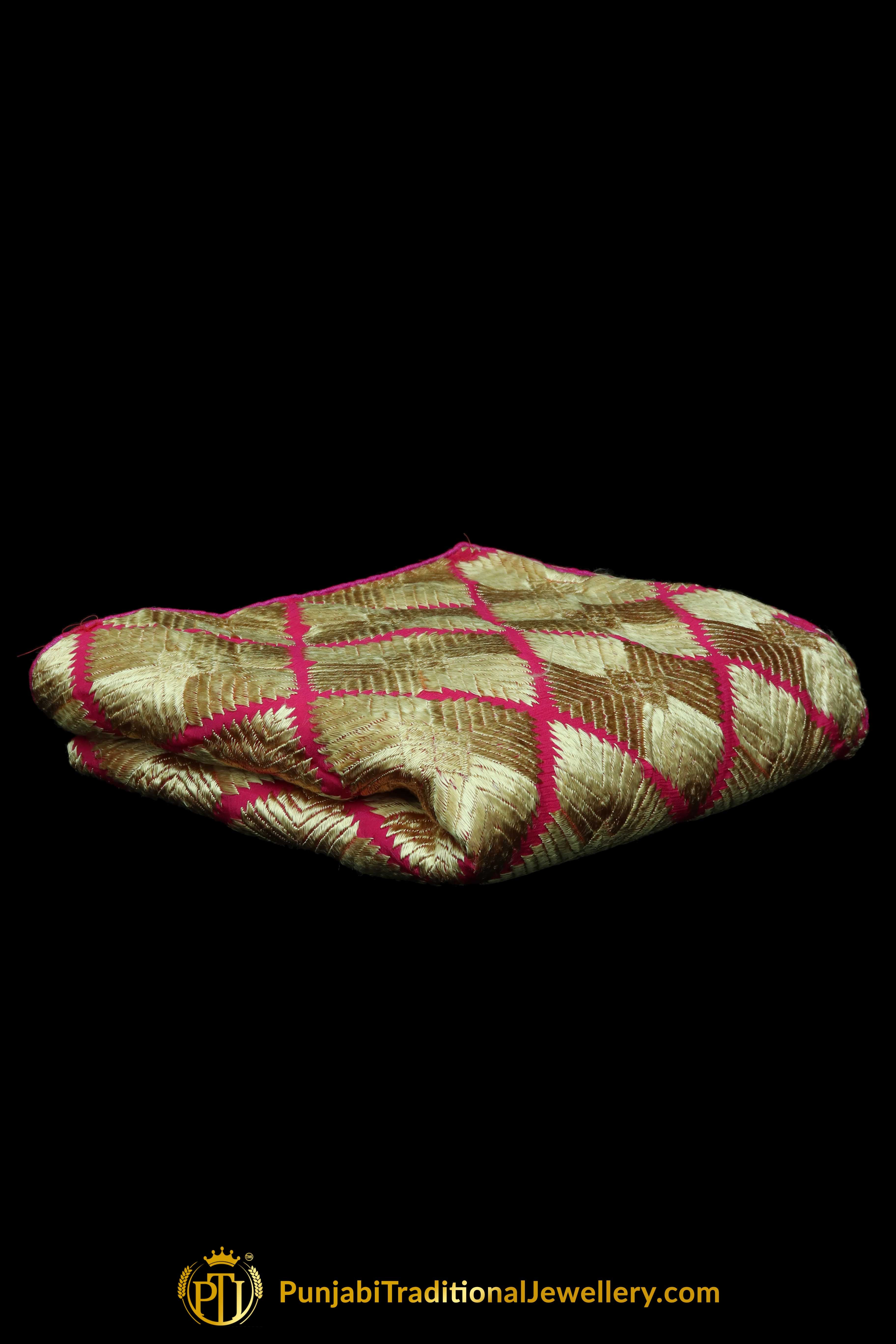 Golden & Pink Pure Phulkari Dupatta By Punjabi Traditional Jewellery