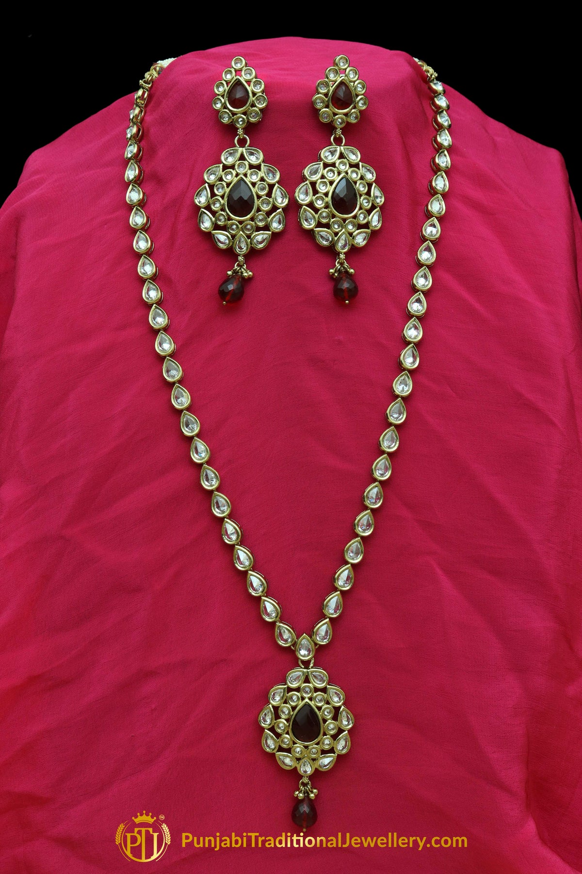 Red Polki Necklace Set By Punjabi Traditional Jewellery