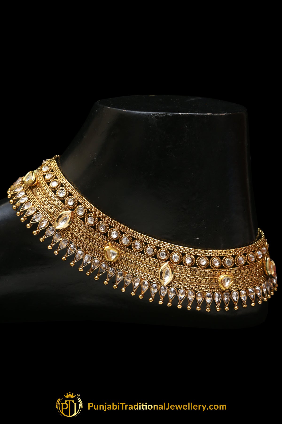 Gold Plated Polki Payal By Punjabi Traditional Jewellery