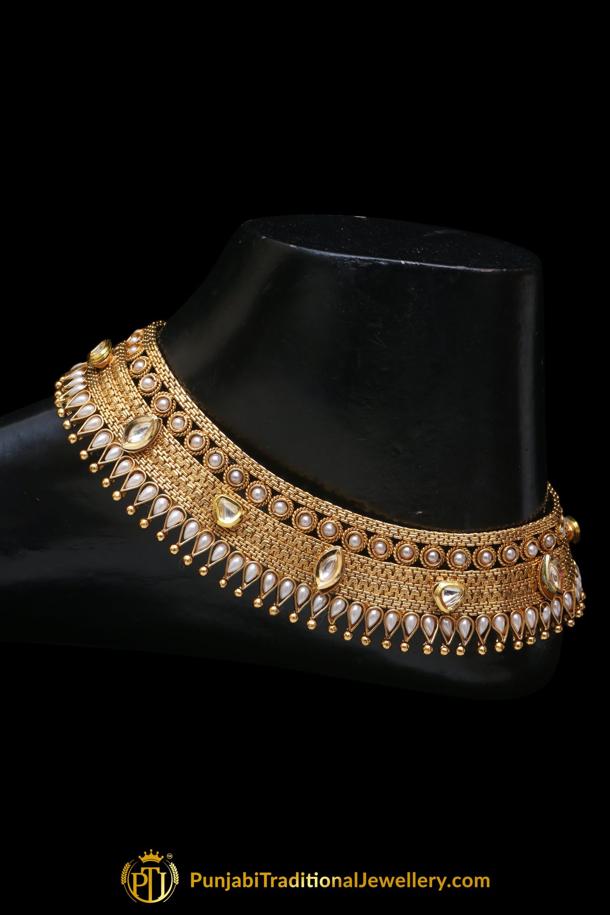 Gold Plated With Pearl Payal By Punjabi Traditional Jewellery
