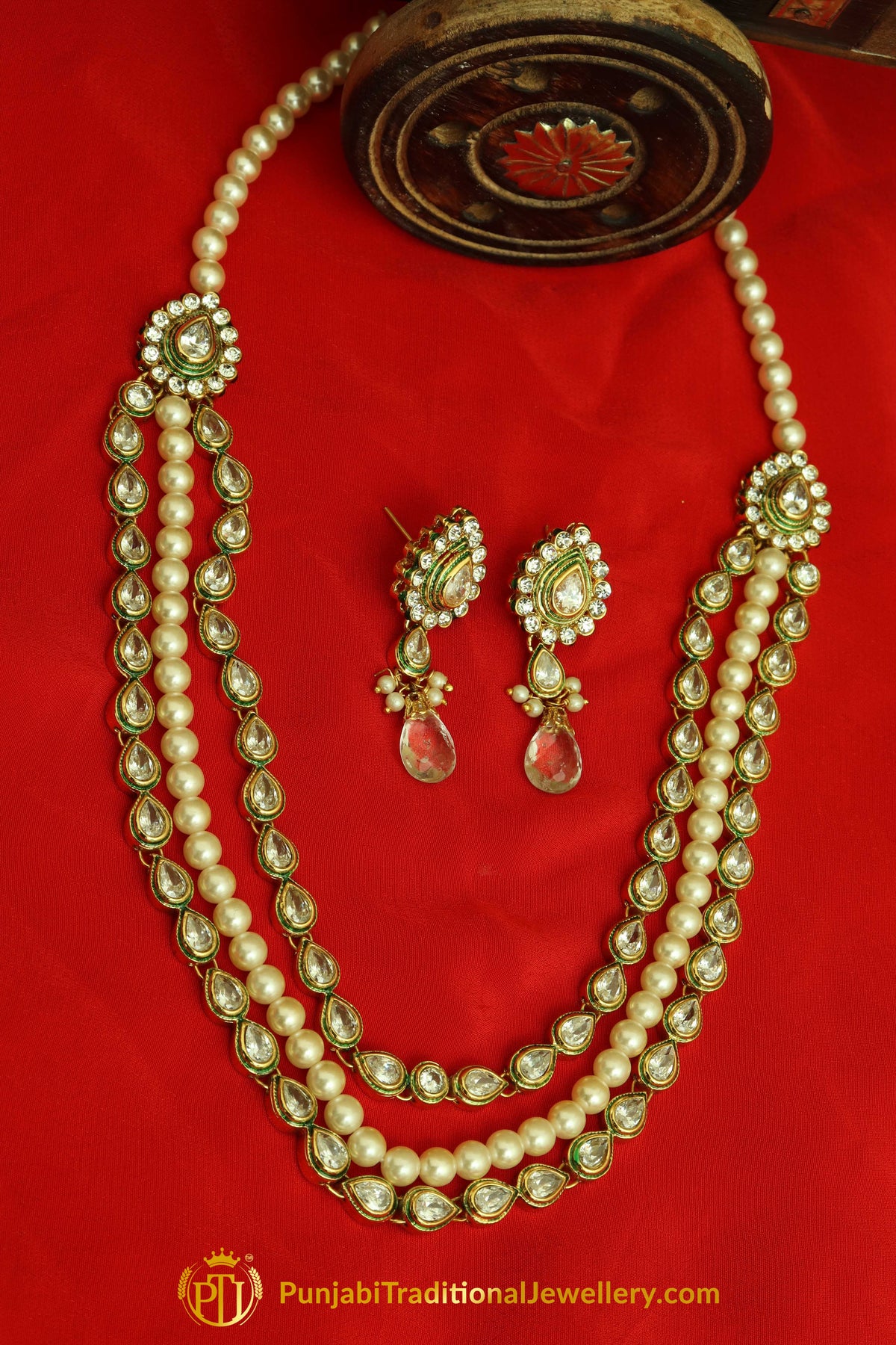 Polki Pearl Necklace Set By Punjabi Traditional Jewellery
