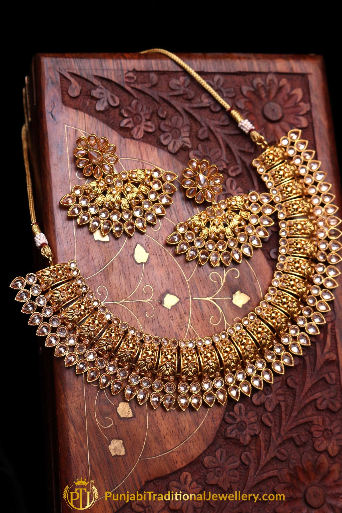Champagne Stone Necklace Set By Punjabi Traditional Jewellery