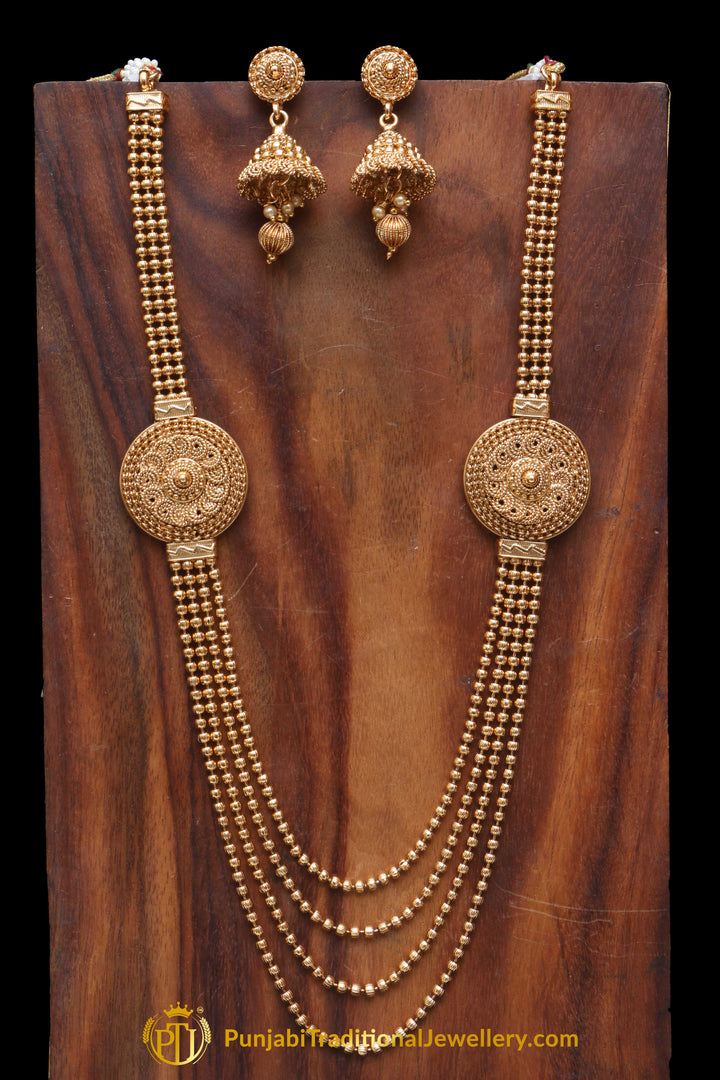 Golden Antique Gold Necklace Set By Punjabi Traditional Jewellery