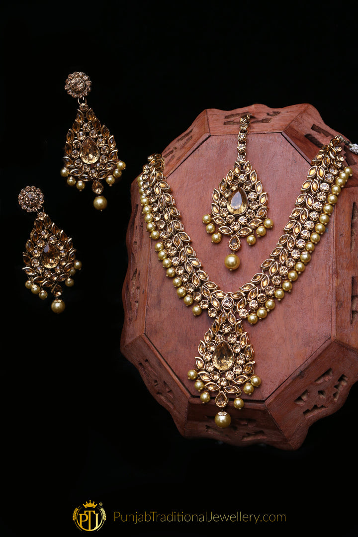 Golden & Kundan Necklace Set By Punjabi Traditional Jewellery