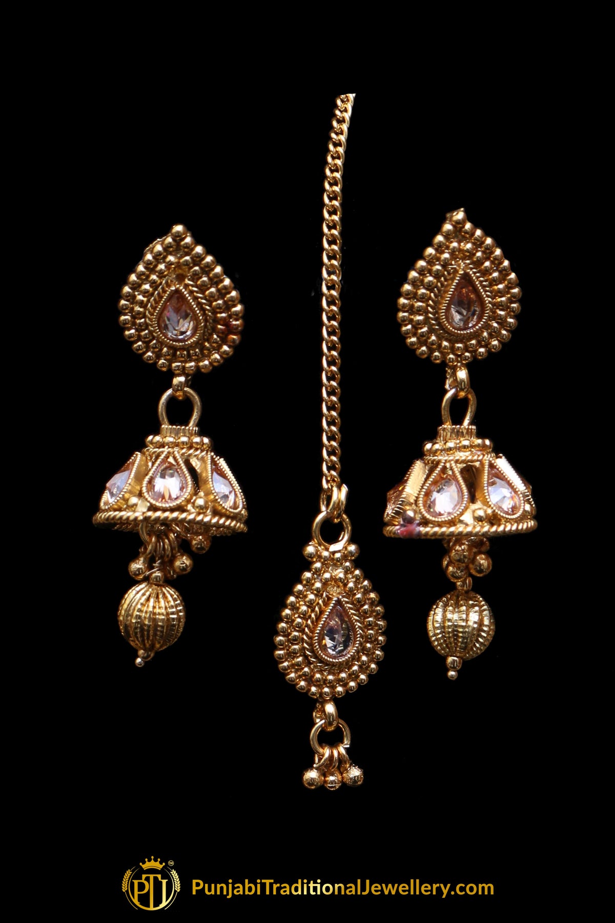 Golden Polki Necklace Set By Punjabi Traditional Jewellery