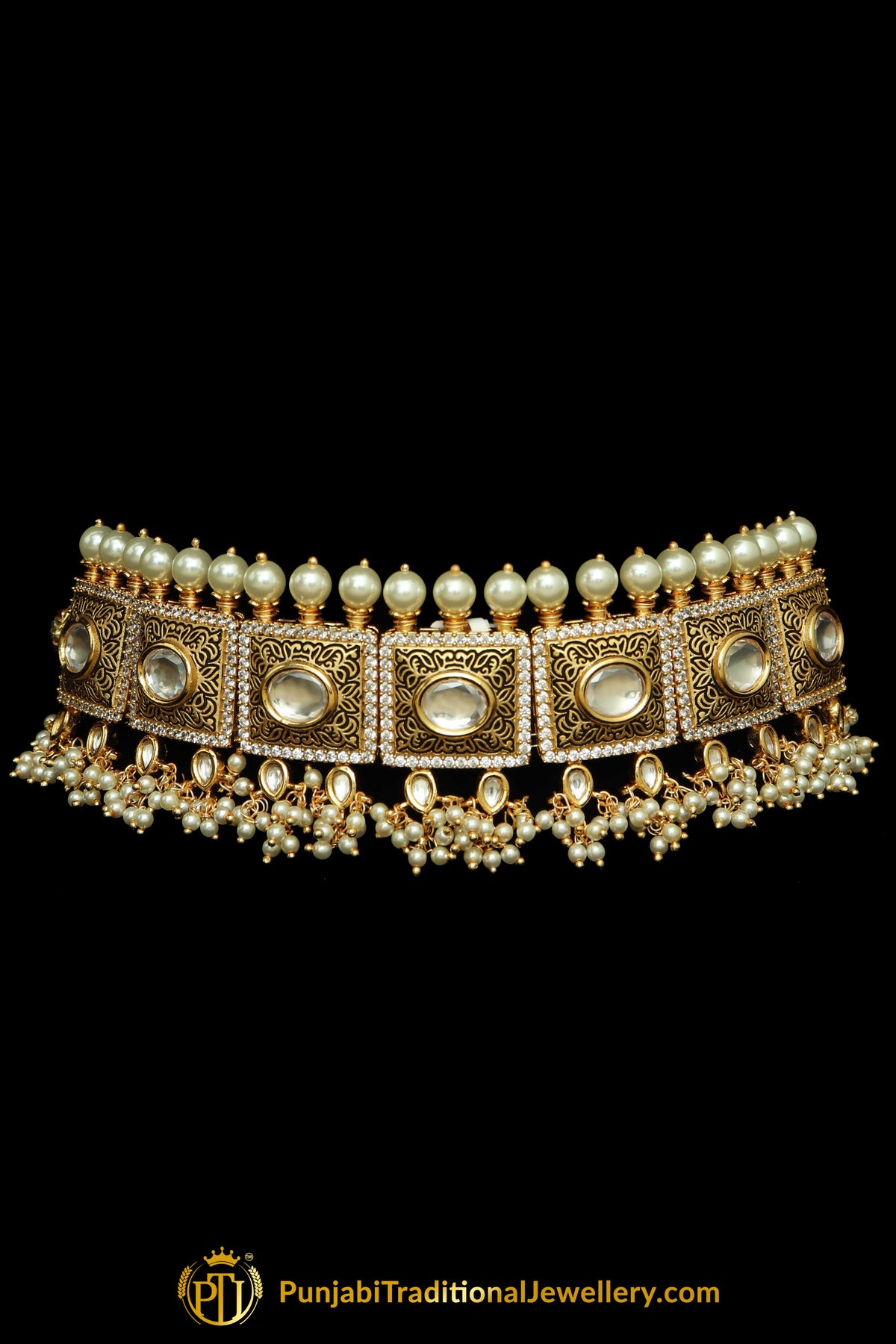 Golden Kundan hand Meena Painted Meena Choker Necklace Set Punjabi Traditional Jewellery
