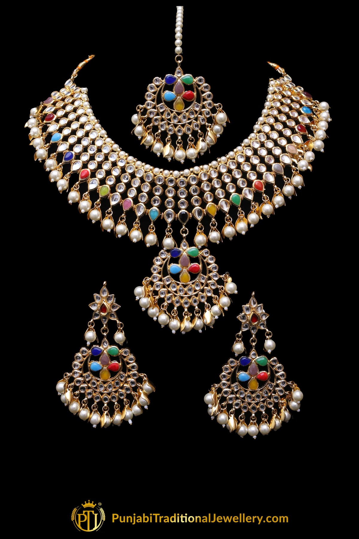Multi Pearl Kundan Necklace Set Punjabi Traditional Jewellery