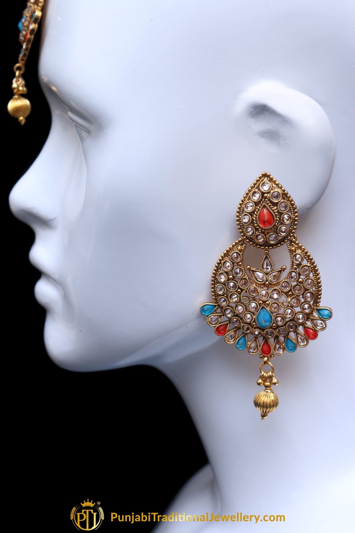 Multi Polki Earring Tikka Set By Punjabi Traditional Jewellery