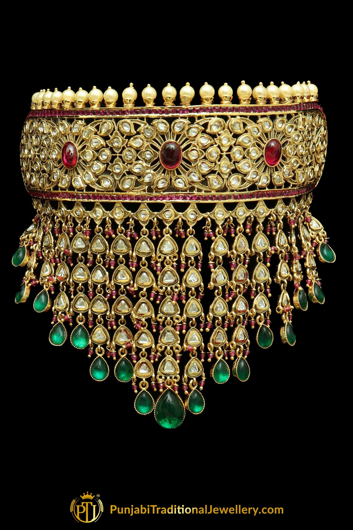 .Aha Green Red Kundan Choker Necklace Set By Punjabi Traditional Jewellery