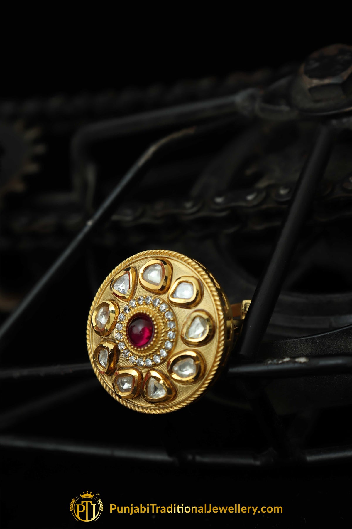 Golden Plated Polki Ring By Punjabi Traditional Jewellery